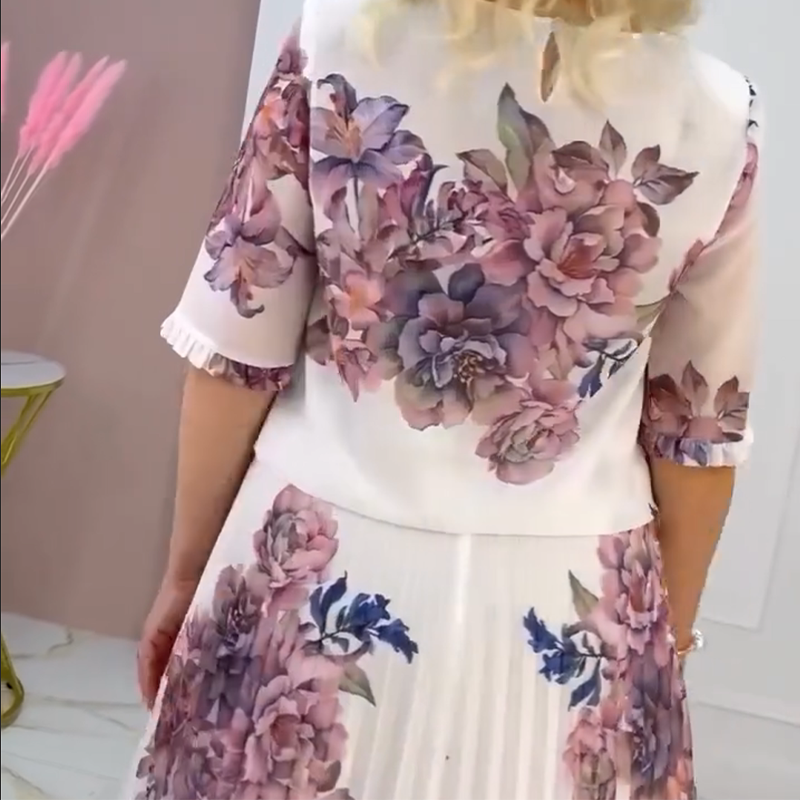 🔥👗Sukienka damska z plisowanym okrągłym dekoltem i kwiatowym wzorem🔥