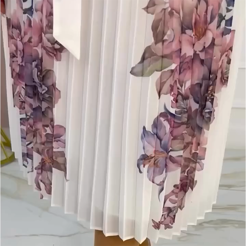🔥👗Sukienka damska z plisowanym okrągłym dekoltem i kwiatowym wzorem🔥