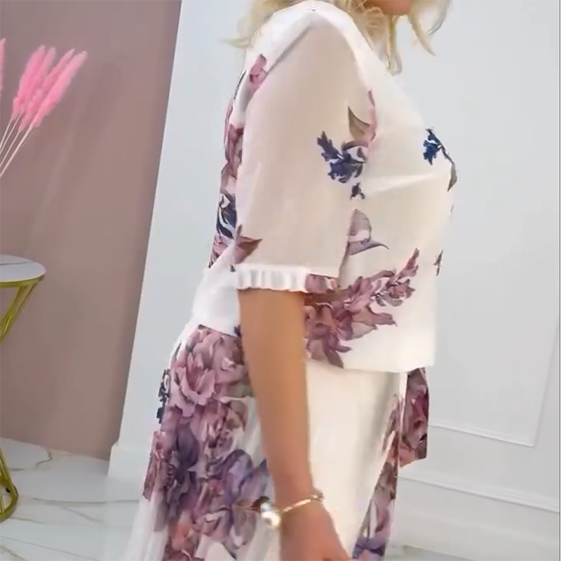 🔥👗Sukienka damska z plisowanym okrągłym dekoltem i kwiatowym wzorem🔥
