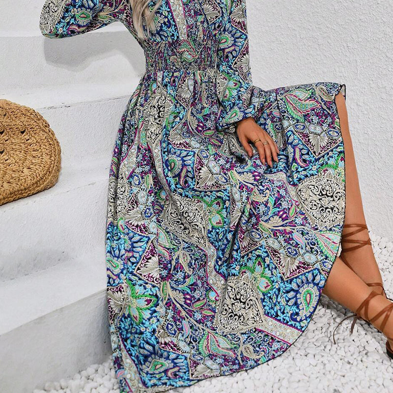 🔥👗 Rochie imprimată cu mânecă lungă 🌸