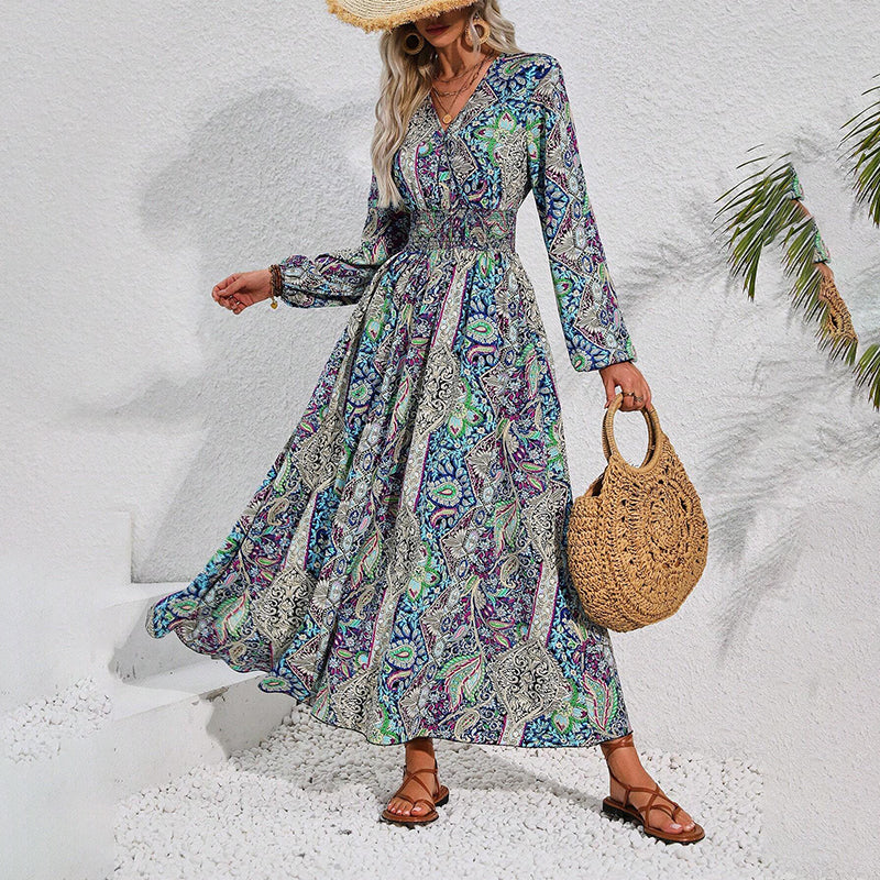 🔥👗 Rochie imprimată cu mânecă lungă 🌸