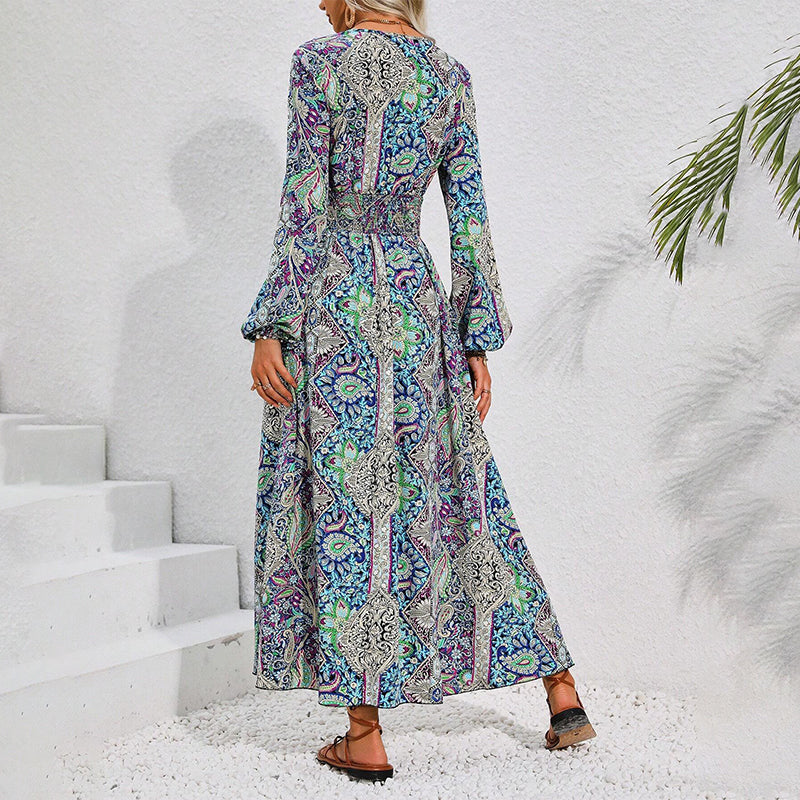 🔥👗 Rochie imprimată cu mânecă lungă 🌸