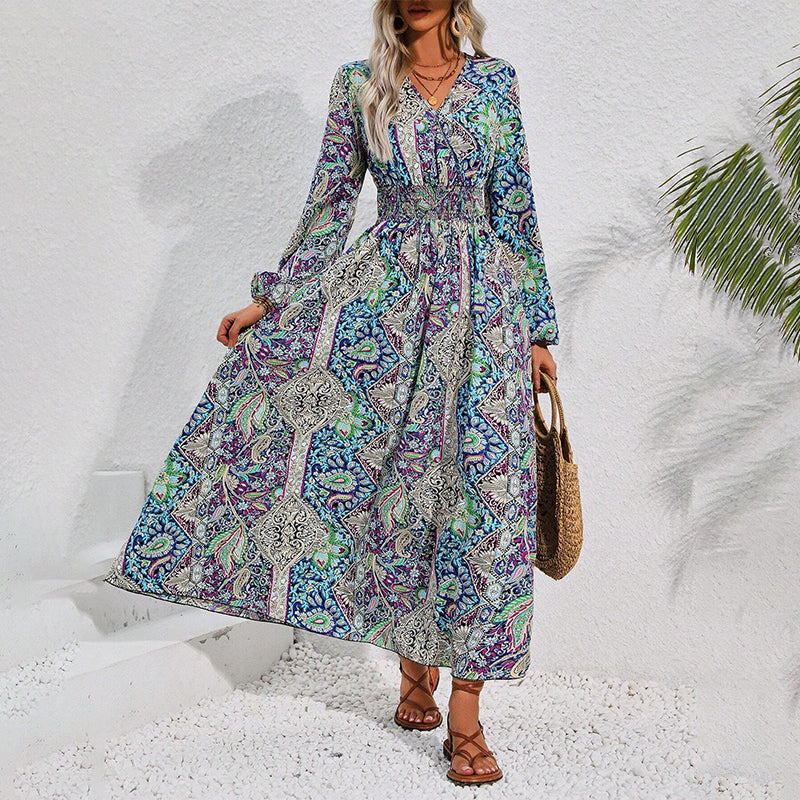 🔥👗 Rochie imprimată cu mânecă lungă 🌸