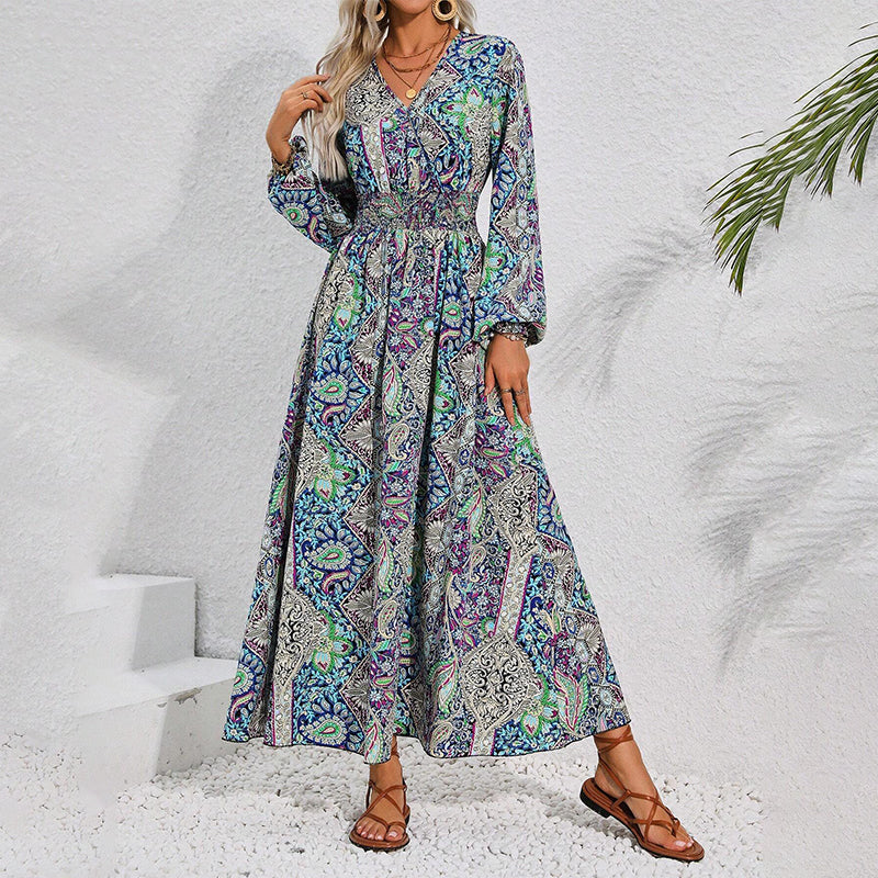 🔥👗 Rochie imprimată cu mânecă lungă 🌸