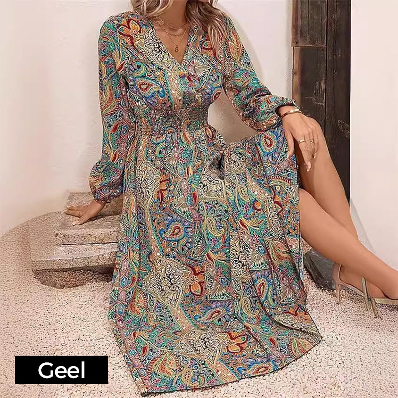 🔥👗 Rochie imprimată cu mânecă lungă 🌸