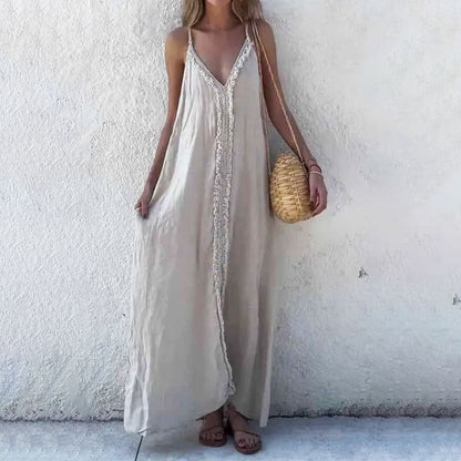 🔥👗Damska sukienka maxi z dekoltem w serek i ramiączkami spaghetti