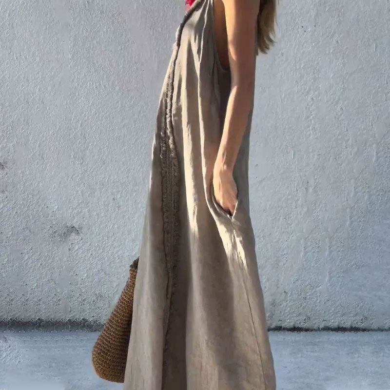🔥👗Damska sukienka maxi z dekoltem w serek i ramiączkami spaghetti