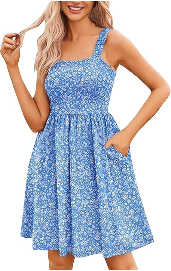 🔥👗Damskie sukienki letnie Casual Square Neck Floral Sundress