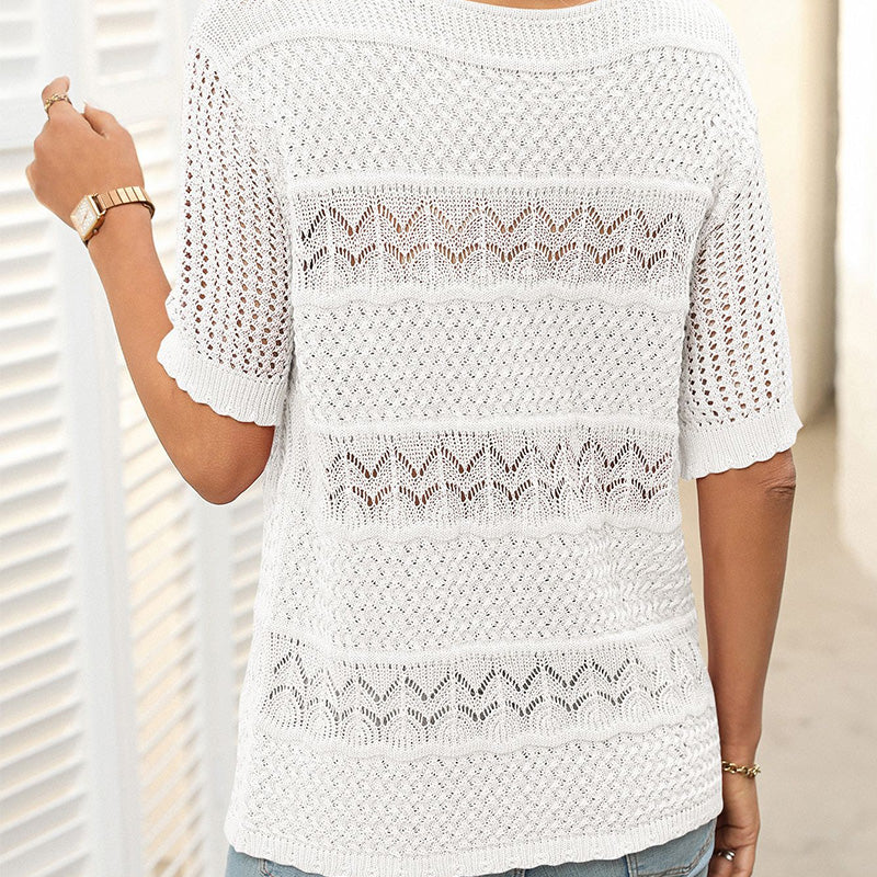 🔥👚【S-XL】Damski sweter z okrągłym dekoltem, krótkim rękawem i wycięciami