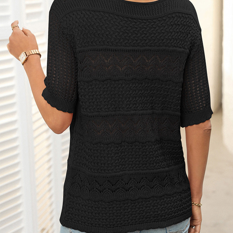 🔥👚【S-XL】Damski sweter z okrągłym dekoltem, krótkim rękawem i wycięciami