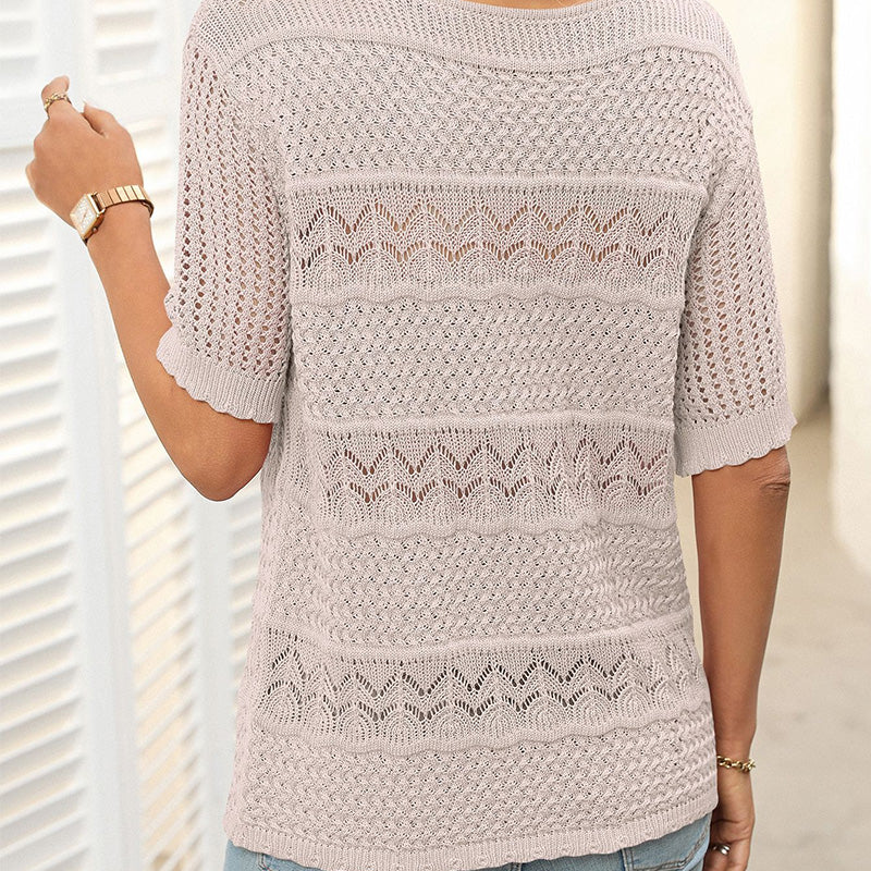 🔥👚【S-XL】Damski sweter z okrągłym dekoltem, krótkim rękawem i wycięciami