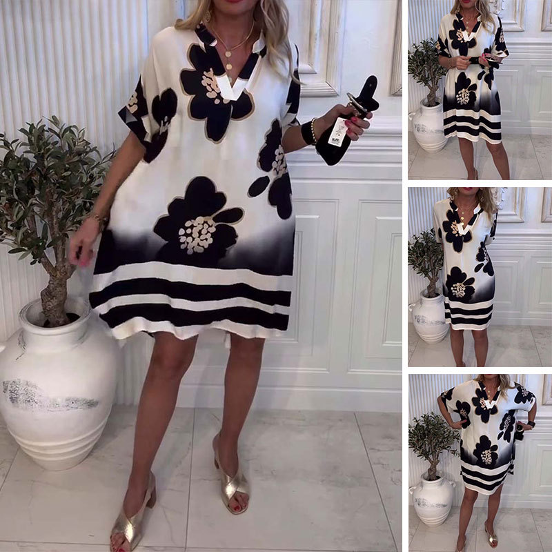 🔥👗Luźna sukienka z głębokim dekoltem w szpic