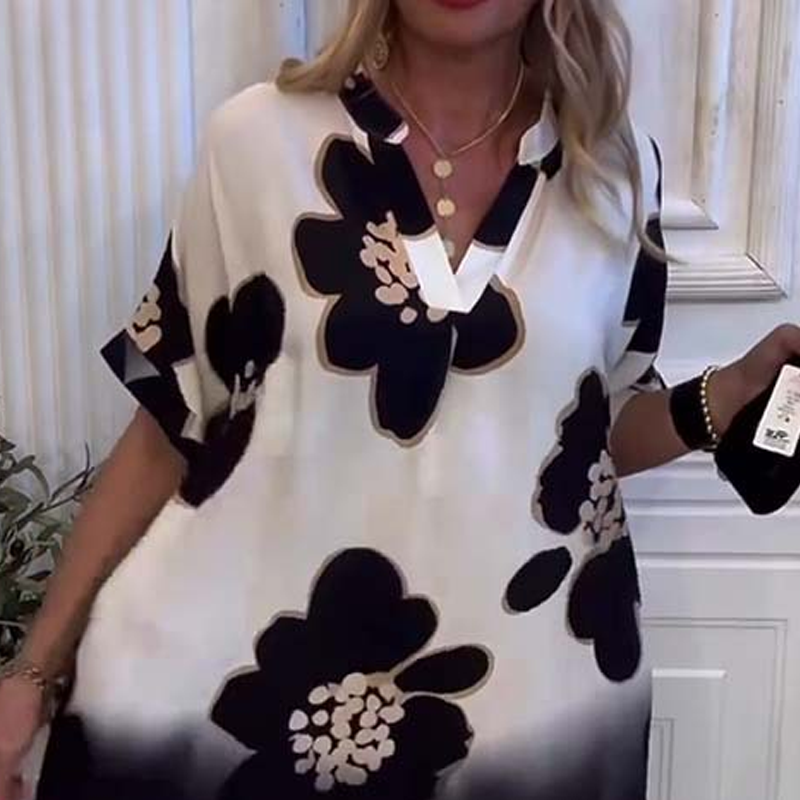 🔥👗Luźna sukienka z głębokim dekoltem w szpic