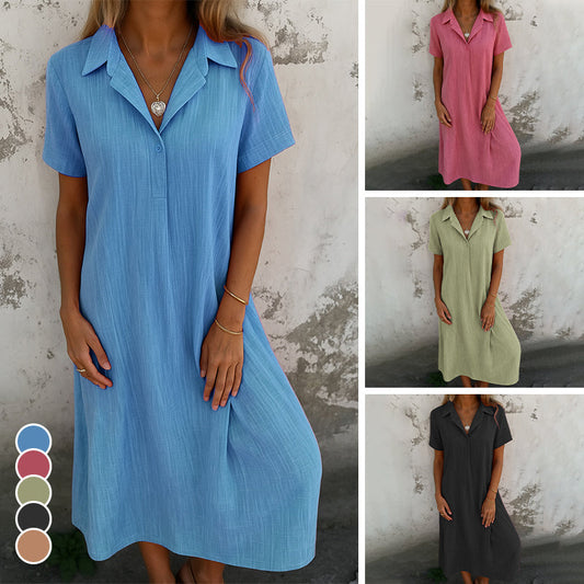 🔥👗Damska sukienka z krótkim rękawem w jednolitym kolorze