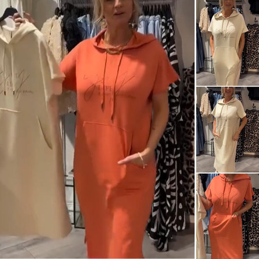 🔥👗 Sukienka maxi z krótkim rękawem i kapturem