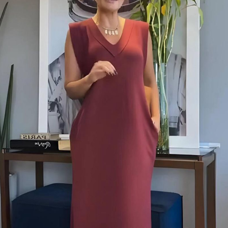 🔥👗Damska sukienka maxi z dekoltem w serek i bez rękawów