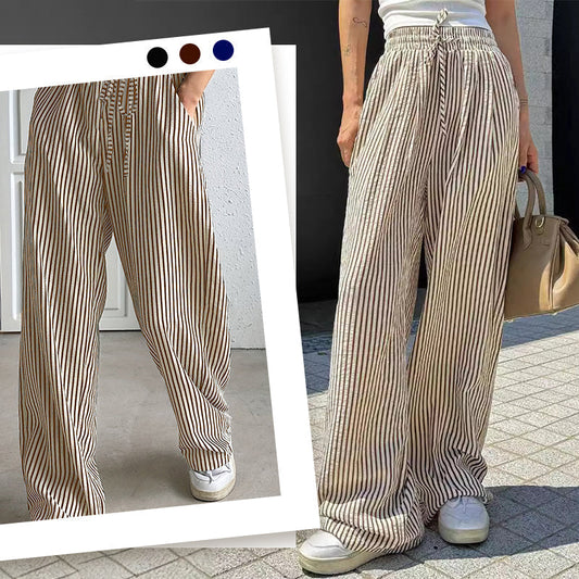 🔥👖Damskie spodnie ze sznurkiem w pionowe paski