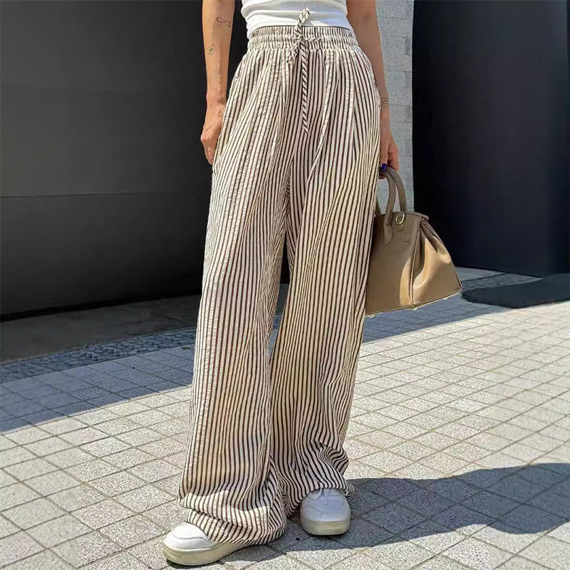 🔥👖Damskie spodnie ze sznurkiem w pionowe paski