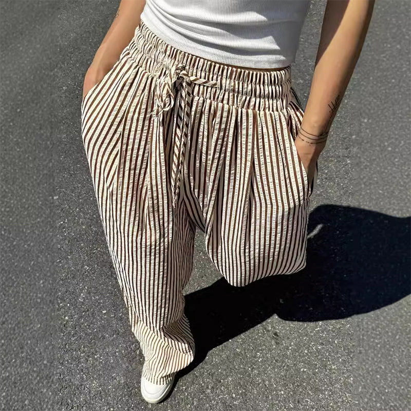 🔥👖Damskie spodnie ze sznurkiem w pionowe paski