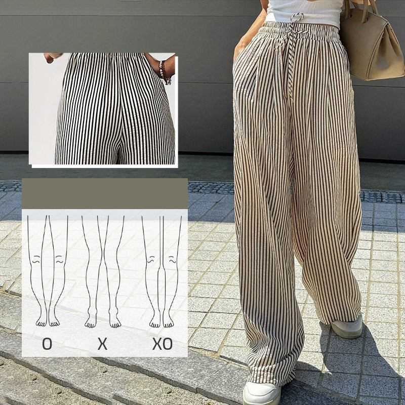 🔥👖Damskie spodnie ze sznurkiem w pionowe paski