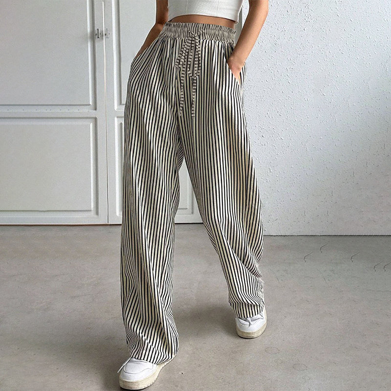 🔥👖Damskie spodnie ze sznurkiem w pionowe paski