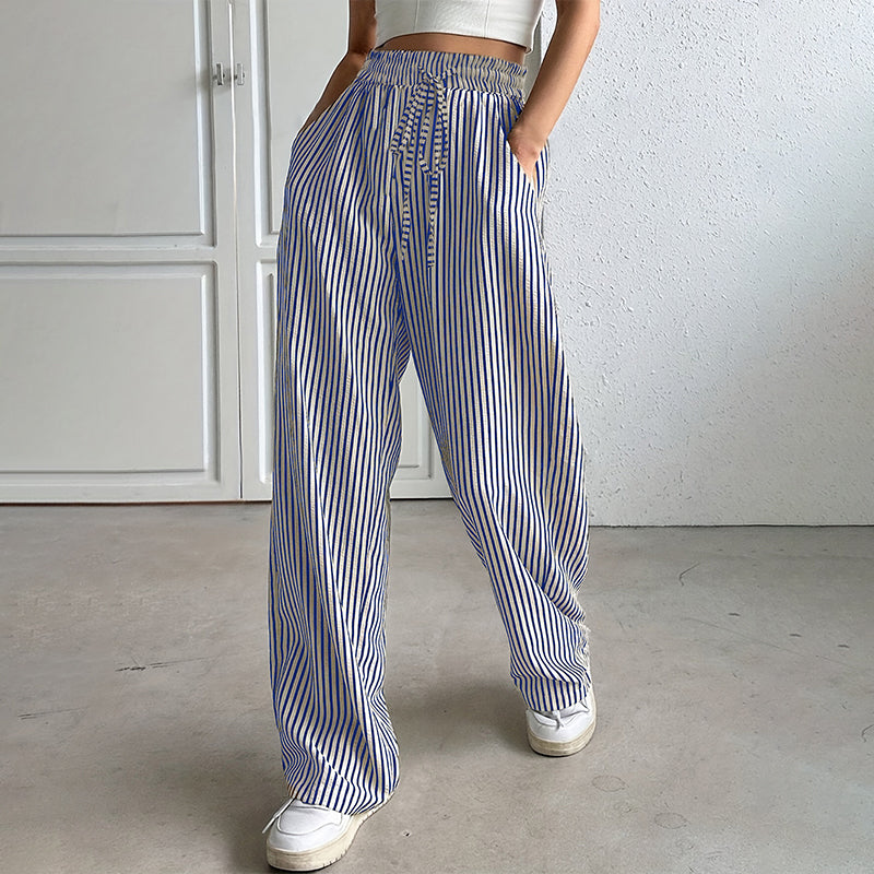 🔥👖Damskie spodnie ze sznurkiem w pionowe paski