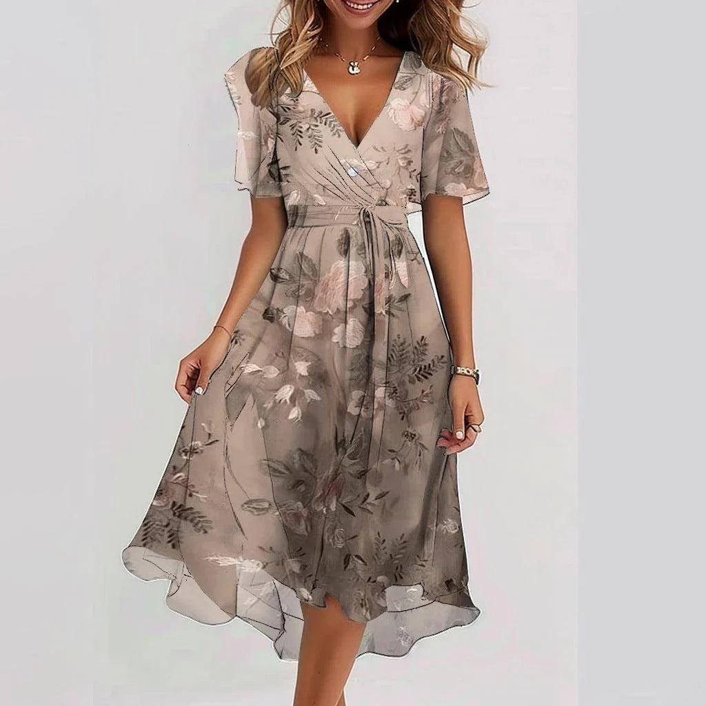 🔥👗Niebieska sukienka midi z krótkim rękawem