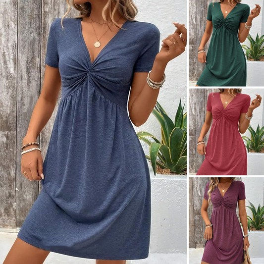🔥👗Damska sukienka z krótkim rękawem z dekoltem w serek
