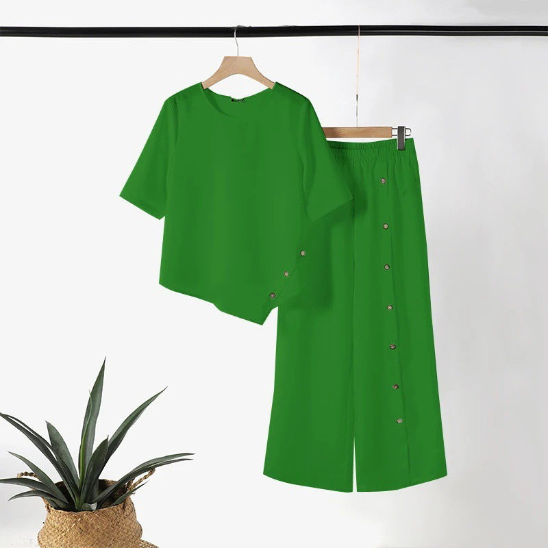 🔥👚👖Damski dwuczęściowy top i luźne spodnie z nieregularnym dołem ☁️