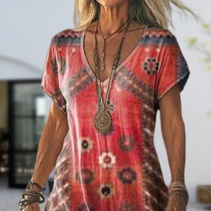 🔥👗Damska sukienka z krótkim rękawem i nadrukiem V-Neck