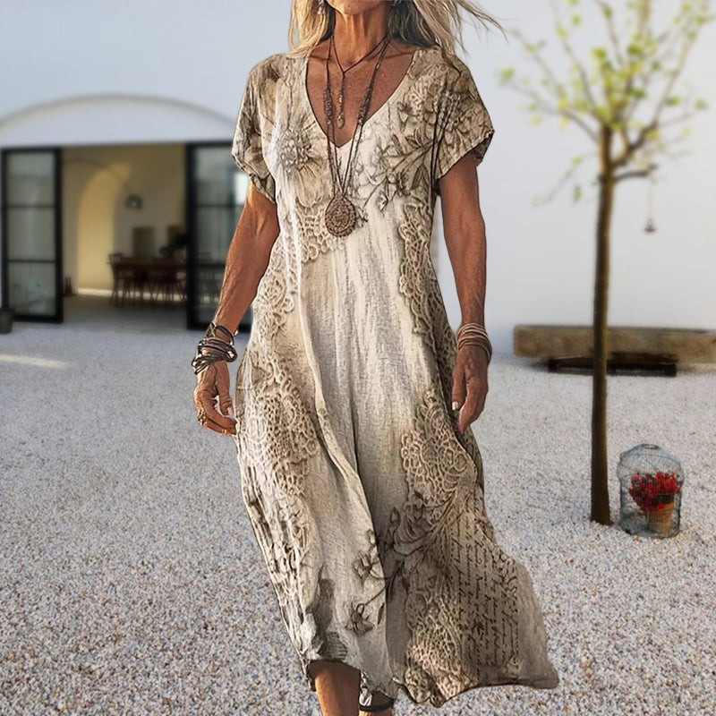 🔥👗Damska sukienka z krótkim rękawem i nadrukiem V-Neck