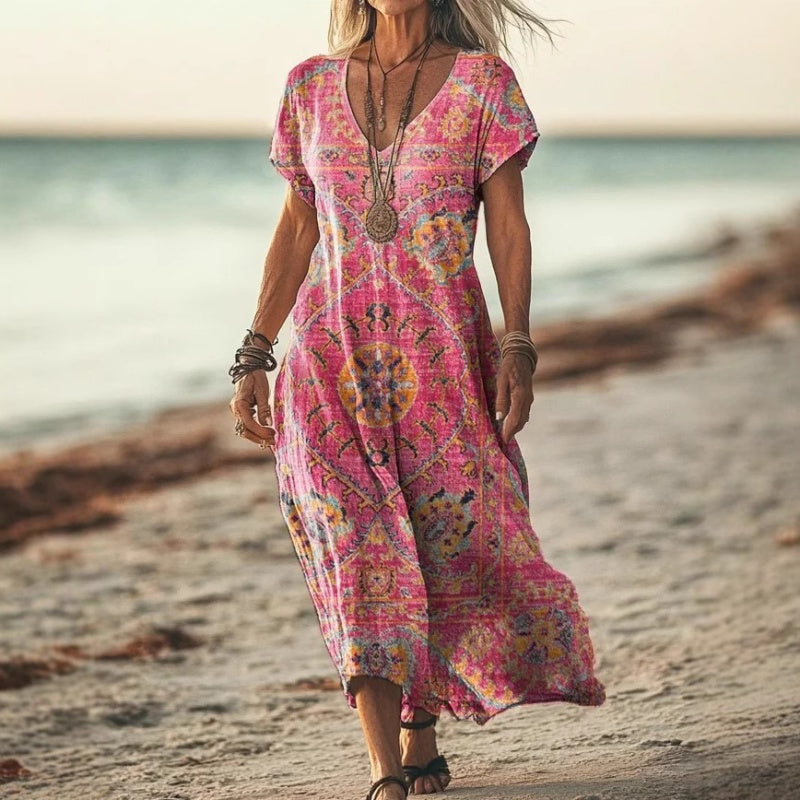 🔥👗Damska sukienka z krótkim rękawem i nadrukiem V-Neck