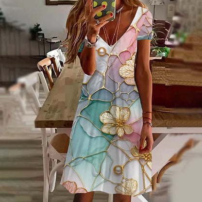 🔥👗Eleganckie damskie sukienki z dekoltem w serek z nadrukiem