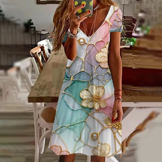 🔥👗Eleganckie damskie sukienki z dekoltem w serek z nadrukiem