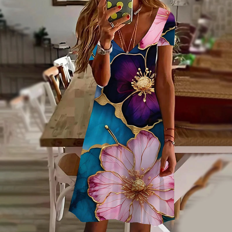 🔥👗Eleganckie damskie sukienki z dekoltem w serek z nadrukiem