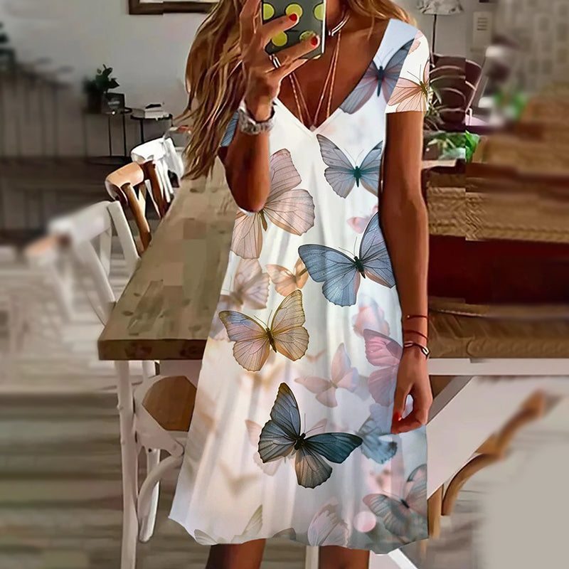 🔥👗Eleganckie damskie sukienki z dekoltem w serek z nadrukiem