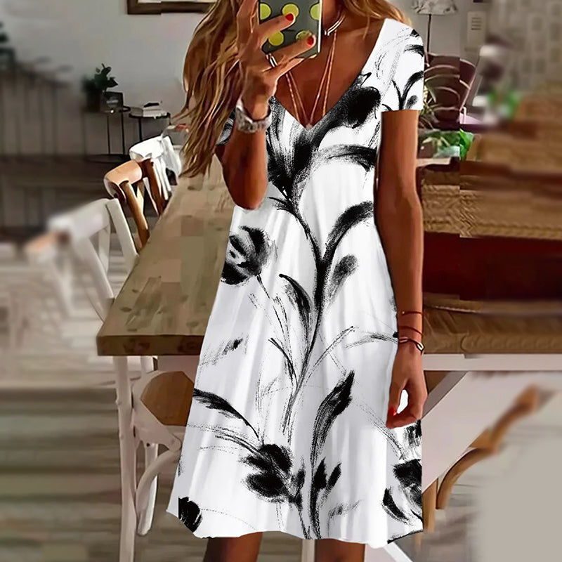 🔥👗Eleganckie damskie sukienki z dekoltem w serek z nadrukiem