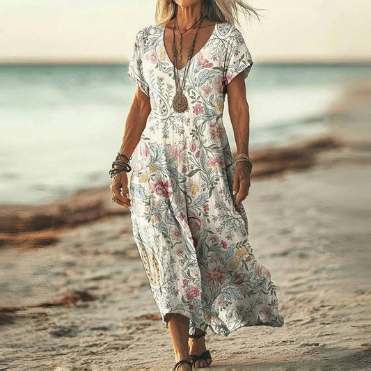 🔥👗Letnia damska sukienka maxi z dekoltem w szpic