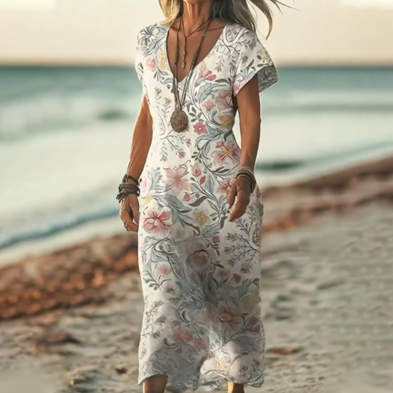🔥👗Letnia damska sukienka maxi z dekoltem w szpic