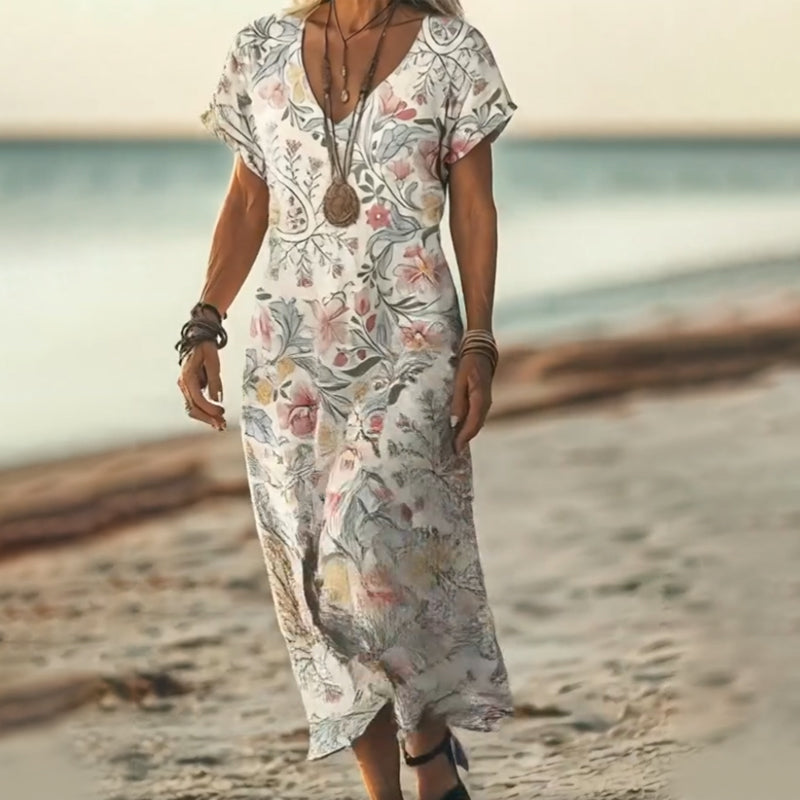🔥👗Letnia damska sukienka maxi z dekoltem w szpic