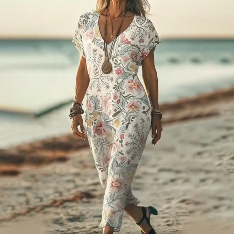 🔥👗Letnia damska sukienka maxi z dekoltem w szpic