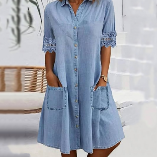 🔥👗Damska luźna sukienka jeansowa z kieszeniami