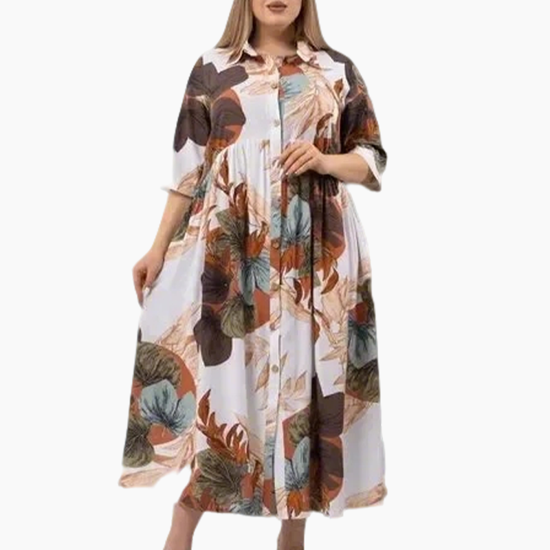 🔥👗Damska luźna długa sukienka z nadrukiem z klapami i guzikami