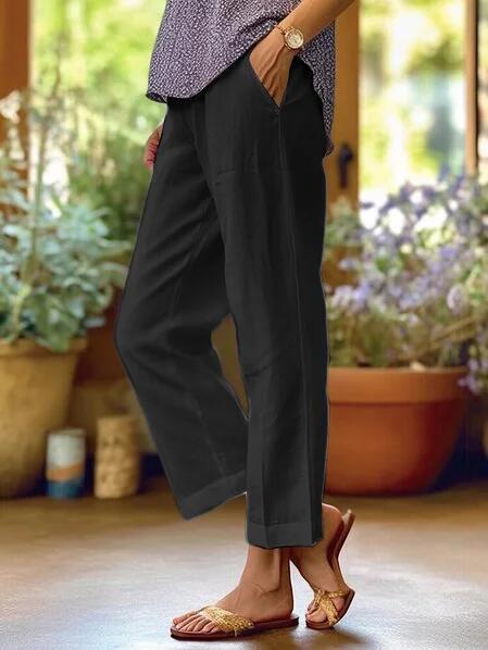 🔥👖Damskie luźne spodnie z bawełny i lnu z kieszeniami i elastyczną talią