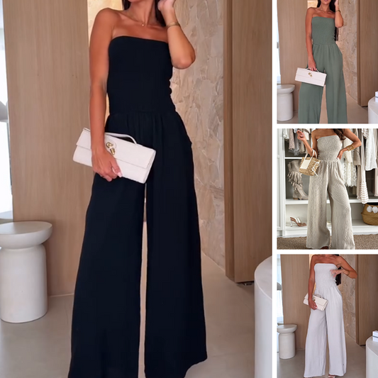 🔥👗Kombinezon z odkrytymi ramionami i szerokimi nogawkami dla kobiet
