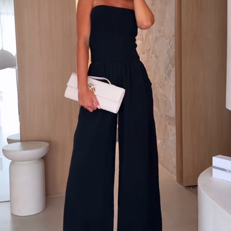 🔥👗Kombinezon z odkrytymi ramionami i szerokimi nogawkami dla kobiet