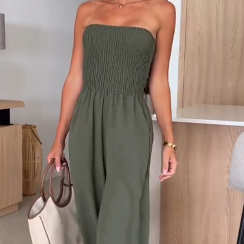 🔥👗Kombinezon z odkrytymi ramionami i szerokimi nogawkami dla kobiet