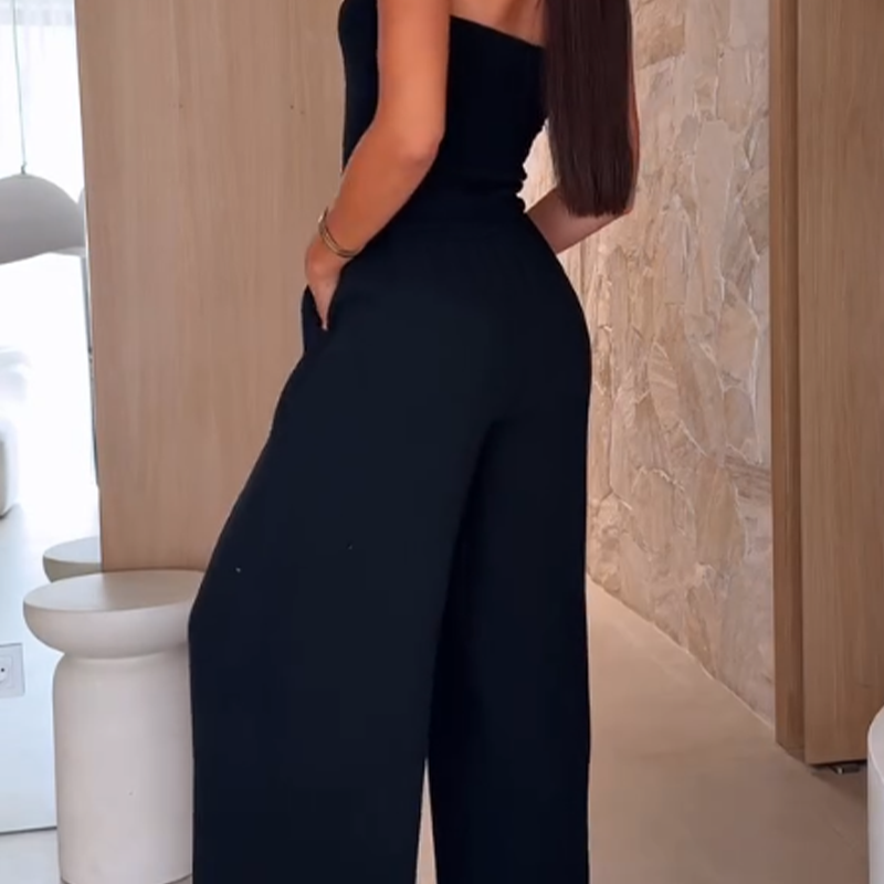 🔥👗Kombinezon z odkrytymi ramionami i szerokimi nogawkami dla kobiet
