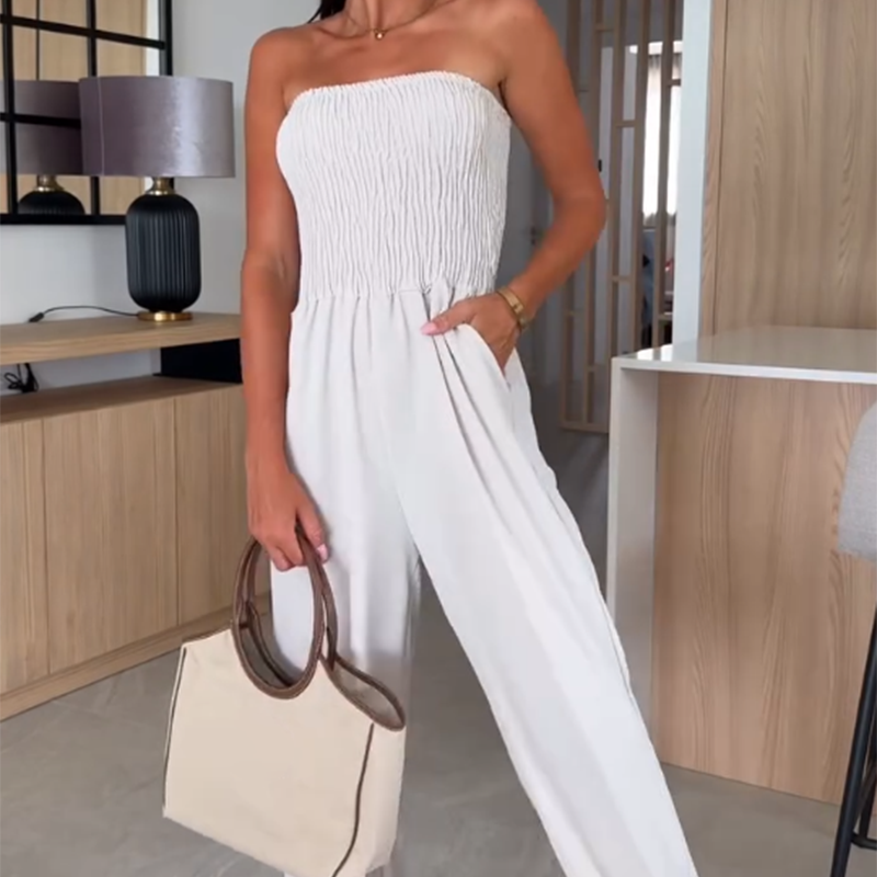 🔥👗Kombinezon z odkrytymi ramionami i szerokimi nogawkami dla kobiet