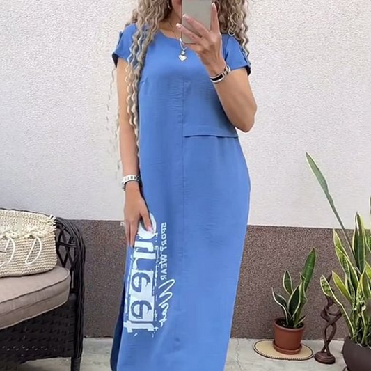 🔥👗Damska luźna sukienka z krótkim rękawem i rozcięciem z boku